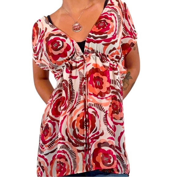 A. Byer Multicolor Rose Floral Tunic Top With Attached Brown Tank Top Size M - Picture 1 of 12